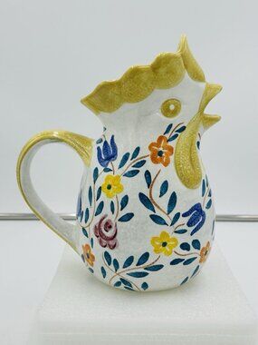 Vintage Seymour Mann Blue Rooster 9" Pitcher Hand Painted Multicolor